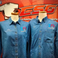 Denim button down shirts with embroidered logo